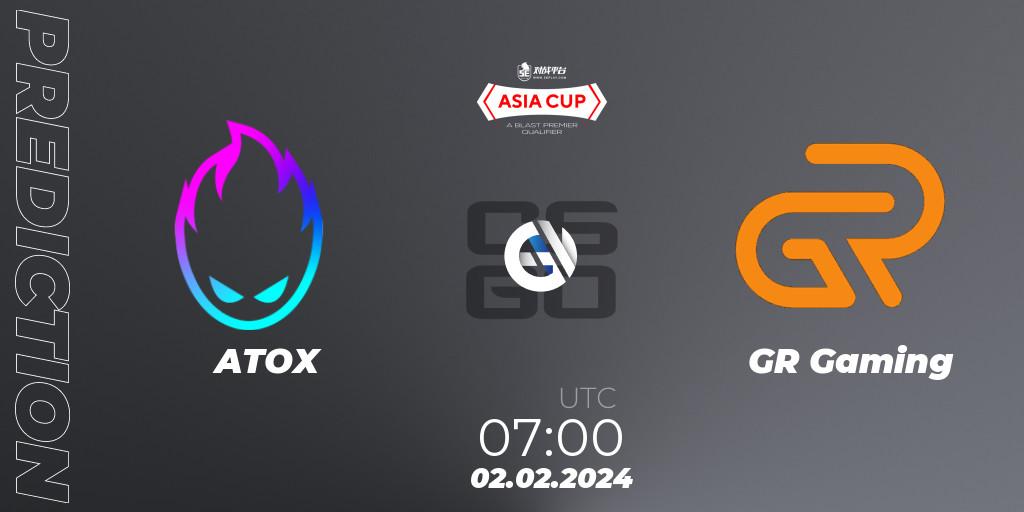 Pronóstico ATOX - GR Gaming. 02.02.2024 at 07:00, Counter-Strike (CS2), 5E Arena Asia Cup Spring 2024 - BLAST Premier Qualifier