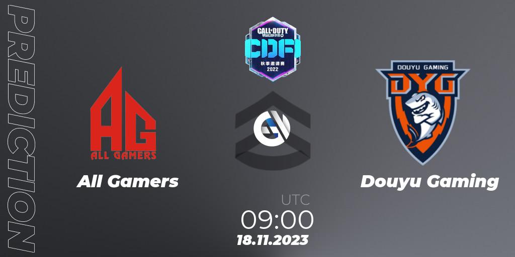 Pronóstico All Gamers - Douyu Gaming. 18.11.2023 at 09:00, Call of Duty, CODM Fall Invitational 2023
