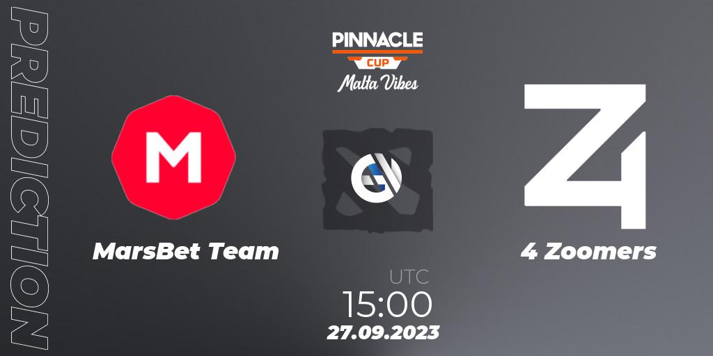 Pronóstico MarsBet Team - 4 Zoomers. 27.09.2023 at 15:00, Dota 2, Pinnacle Cup: Malta Vibes #4