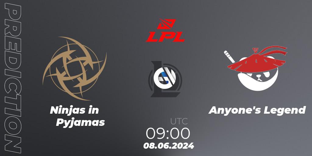 Pronóstico Ninjas in Pyjamas - Anyone's Legend. 08.06.2024 at 09:00, LoL, LPL 2024 Summer - Group Stage