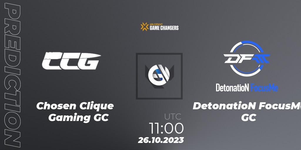 Pronóstico Chosen Clique Gaming GC - DetonatioN FocusMe GC. 26.10.2023 at 11:00, VALORANT, VCT 2023: Game Changers East Asia