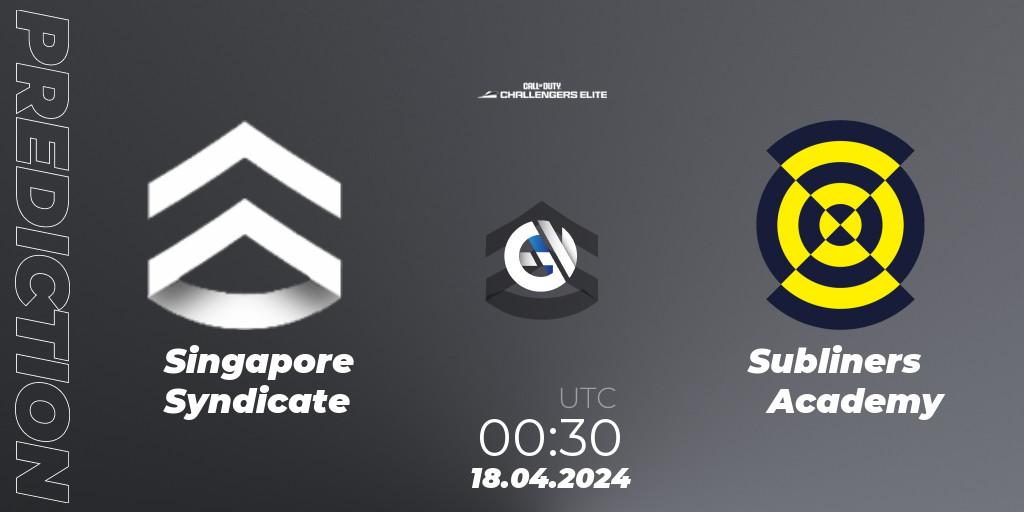 Pronóstico Singapore Syndicate - Subliners Academy. 17.04.2024 at 23:30, Call of Duty, Call of Duty Challengers 2024 - Elite 2: NA