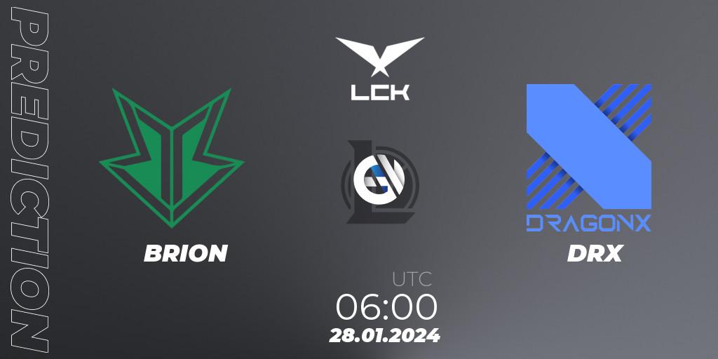 Pronóstico BRION - DRX. 28.01.2024 at 06:00, LoL, LCK Spring 2024 - Group Stage