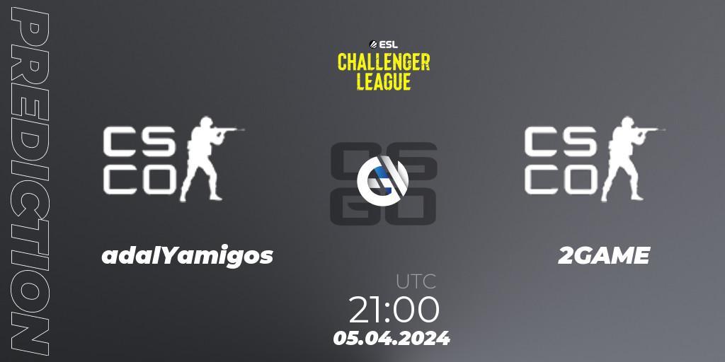 Pronóstico adalYamigos - 2GAME. 05.04.2024 at 21:00, Counter-Strike (CS2), ESL Challenger League Season 47: South America
