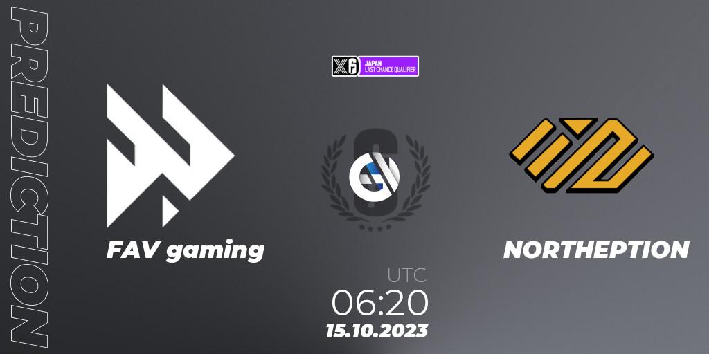 Pronóstico FAV gaming - NORTHEPTION. 15.10.23, Rainbow Six, Japan League 2023 - Stage 2 - Last Chance Qualifiers