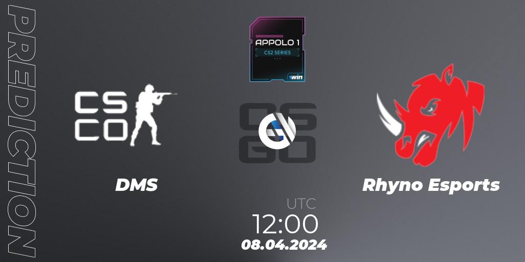 Pronóstico DMS - Rhyno Esports. 08.04.2024 at 12:00, Counter-Strike (CS2), Appolo1 Series: Phase 1