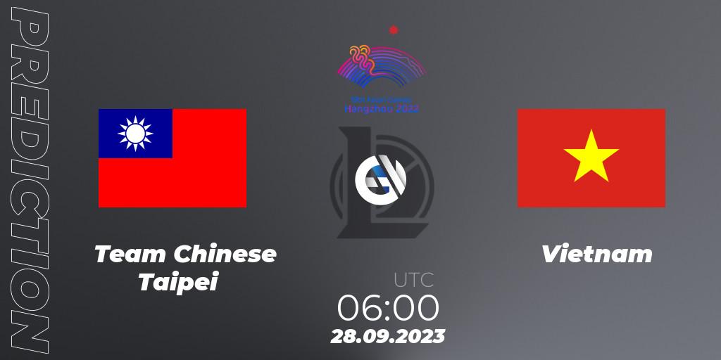 Pronóstico Team Chinese Taipei - Vietnam. 28.09.2023 at 06:00, LoL, 2022 Asian Games