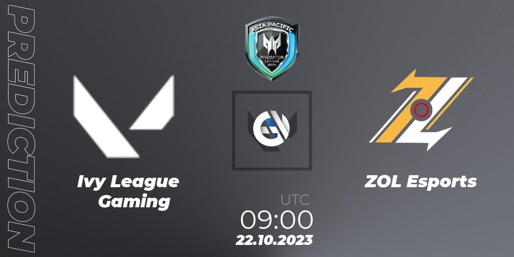 Pronóstico Ivy League Gaming - ZOL Esports. 22.10.2023 at 05:00, VALORANT, Predator League Philippines 2024