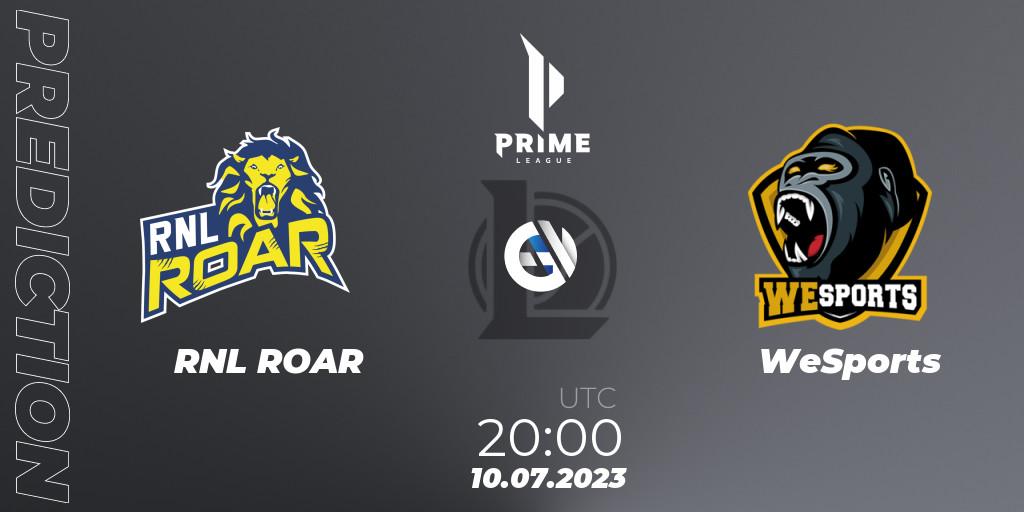 Pronóstico RNL ROAR - WeSports. 10.07.2023 at 20:00, LoL, Prime League 2nd Division Summer 2023