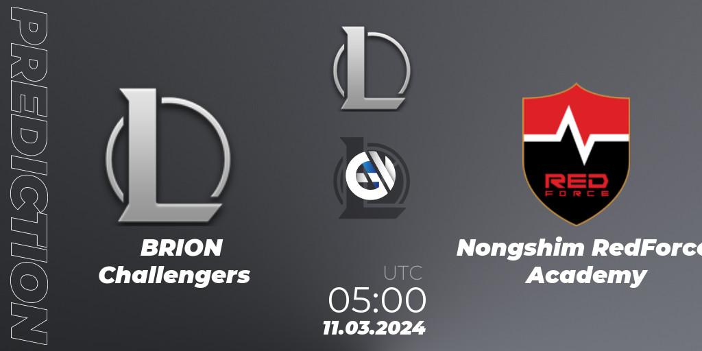 Pronóstico BRION Challengers - Nongshim RedForce Academy. 11.03.2024 at 05:00, LoL, LCK Challengers League 2024 Spring - Group Stage