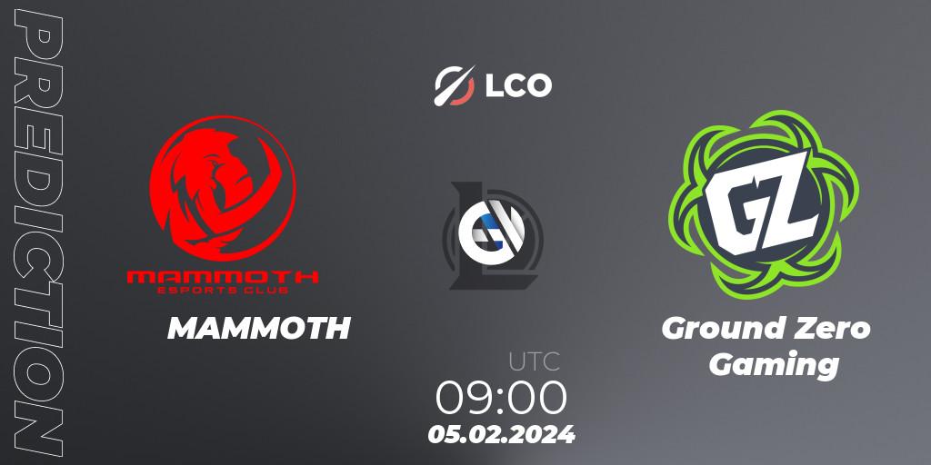 Pronóstico MAMMOTH - Ground Zero Gaming. 05.02.24, LoL, LCO Split 1 2024 - Group Stage