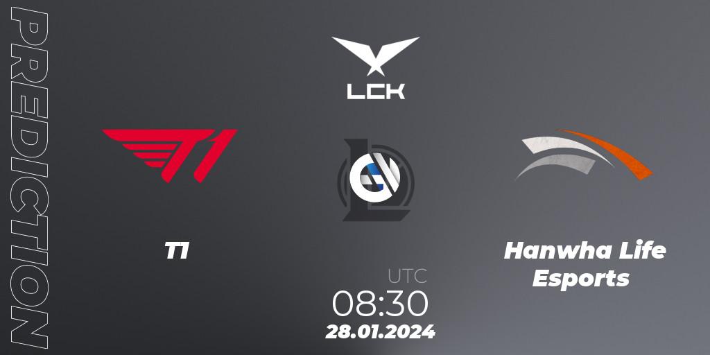 Pronóstico T1 - Hanwha Life Esports. 28.01.2024 at 08:30, LoL, LCK Spring 2024 - Group Stage