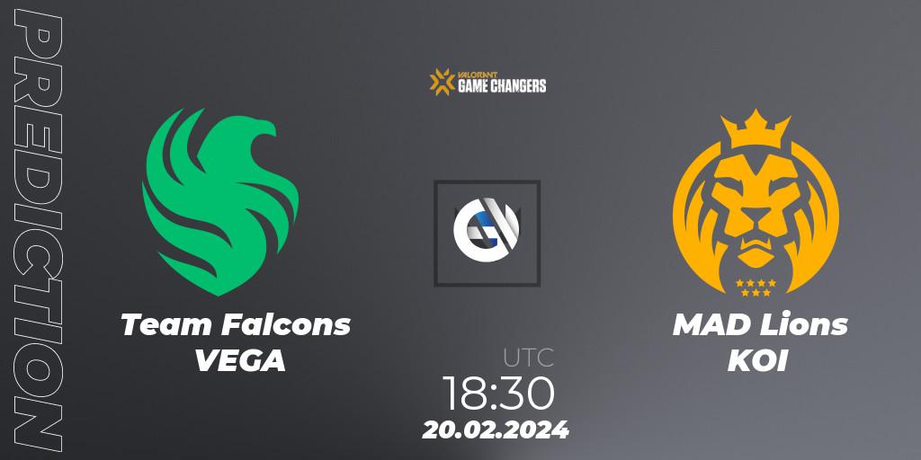 Pronóstico Team Falcons VEGA - MAD Lions KOI. 20.02.2024 at 17:50, VALORANT, VCT 2024: Game Changers EMEA Stage 1