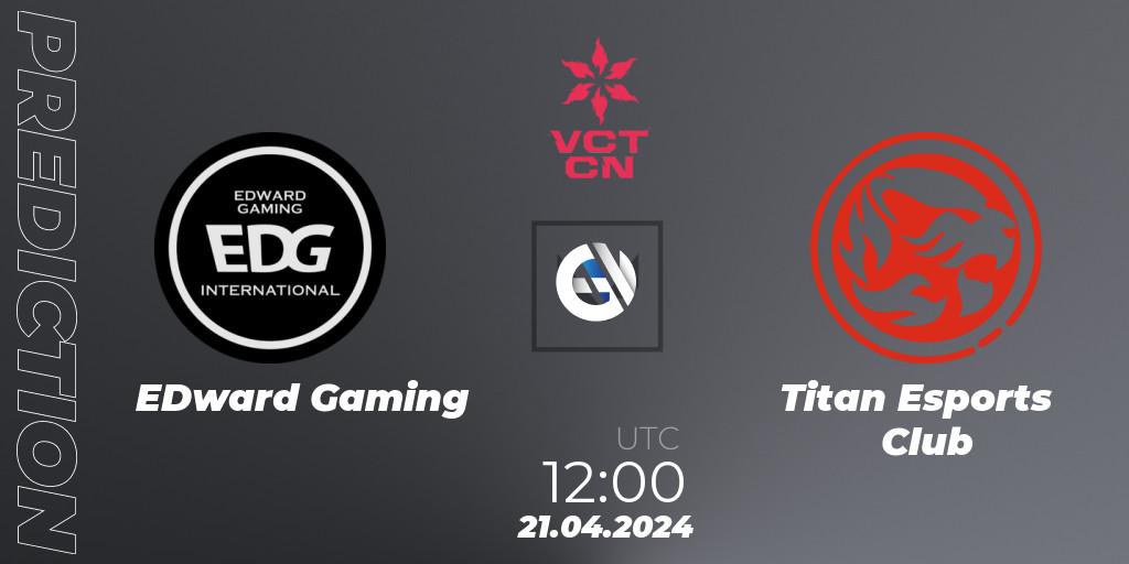 Pronóstico EDward Gaming - Titan Esports Club. 21.04.2024 at 12:30, VALORANT, VALORANT Champions Tour China 2024: Stage 1 - Group Stage