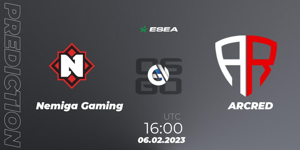Pronóstico Nemiga Gaming - ARCRED. 06.02.23, CS2 (CS:GO), ESEA Season 44: Advanced Division - Europe