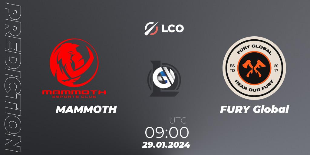 Pronóstico MAMMOTH - FURY Global. 29.01.24, LoL, LCO Split 1 2024 - Group Stage