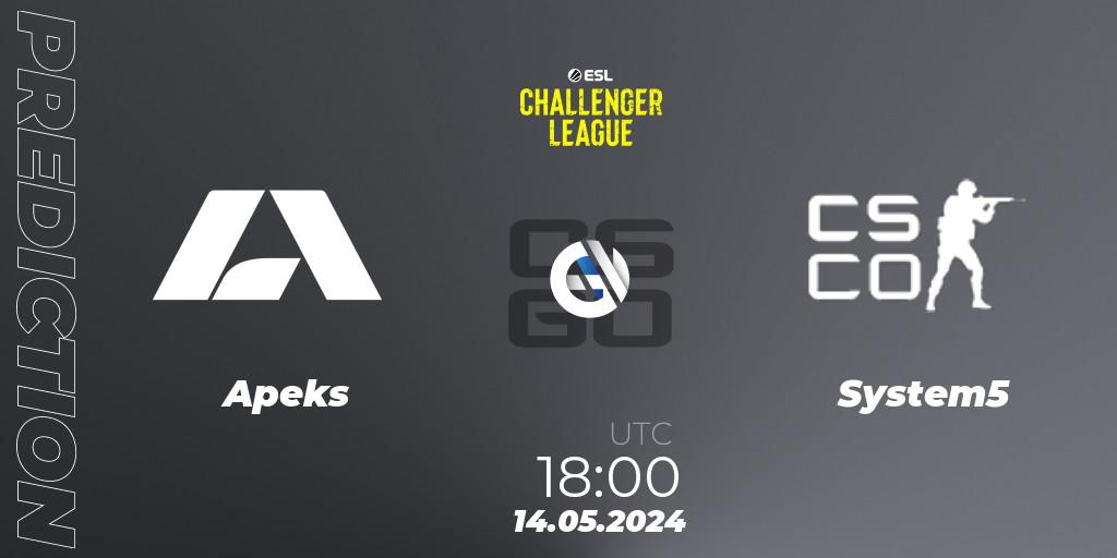 Pronóstico Apeks - System5. 14.05.2024 at 18:00, Counter-Strike (CS2), ESL Challenger League Season 47: Europe