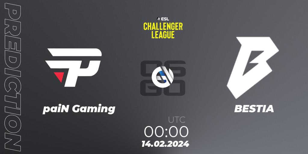 Pronóstico paiN Gaming - BESTIA. 14.02.2024 at 00:00, Counter-Strike (CS2), ESL Challenger League Season 47: South America