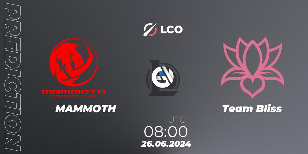 Pronóstico MAMMOTH - Team Bliss. 26.06.2024 at 08:00, LoL, LCO Split 2 2024 - Group Stage