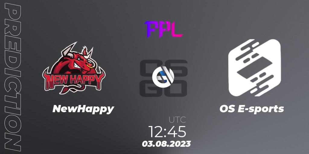 Pronóstico NewHappy - OS E-sports. 03.08.2023 at 12:45, Counter-Strike (CS2), Perfect World Arena Premier League Season 5: Challenger Division
