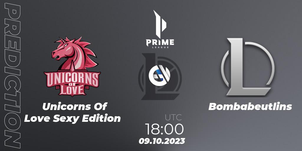 Pronóstico Unicorns Of Love Sexy Edition - Bombabeutlins. 09.10.2023 at 18:00, LoL, Prime League Pokal 2023