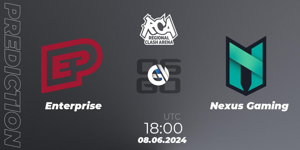 Pronóstico Enterprise - Nexus Gaming. 08.06.2024 at 18:20, Counter-Strike (CS2), Regional Clash Arena Europe