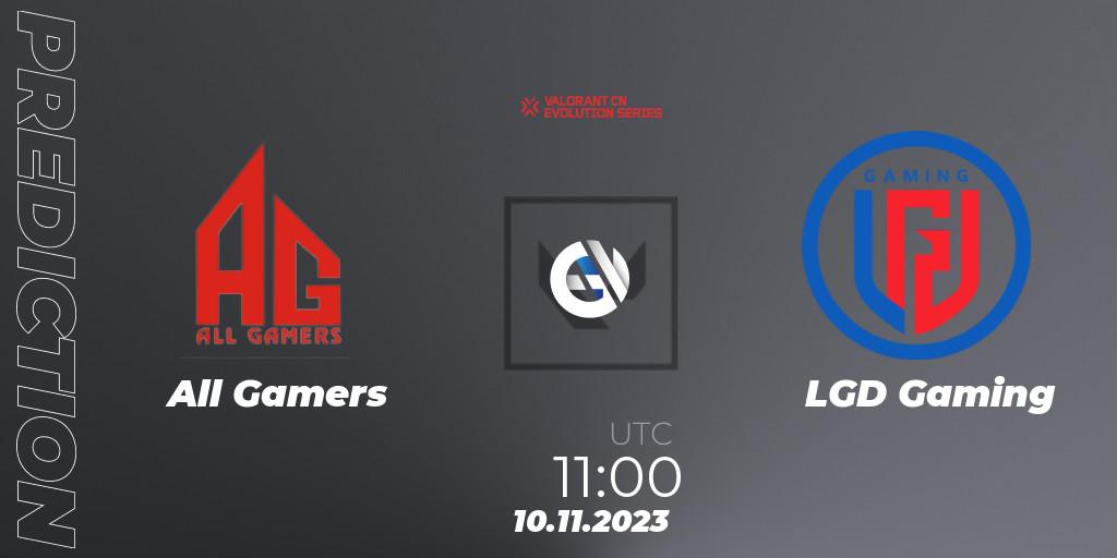 Pronóstico All Gamers - LGD Gaming. 10.11.2023 at 12:00, VALORANT, VALORANT China Evolution Series Act 3: Heritability - Play-In