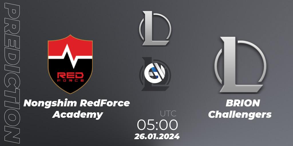 Pronóstico Nongshim RedForce Academy - BRION Challengers. 26.01.2024 at 05:00, LoL, LCK Challengers League 2024 Spring - Group Stage