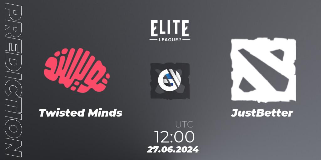 Pronóstico Twisted Minds - JustBetter. 27.06.2024 at 12:00, Dota 2, Elite League Season 2: Western Europe Closed Qualifier