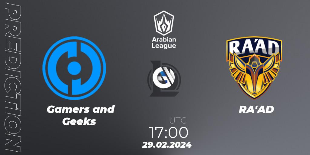 Pronóstico Gamers and Geeks - RA'AD. 29.02.24, LoL, Arabian League Spring 2024