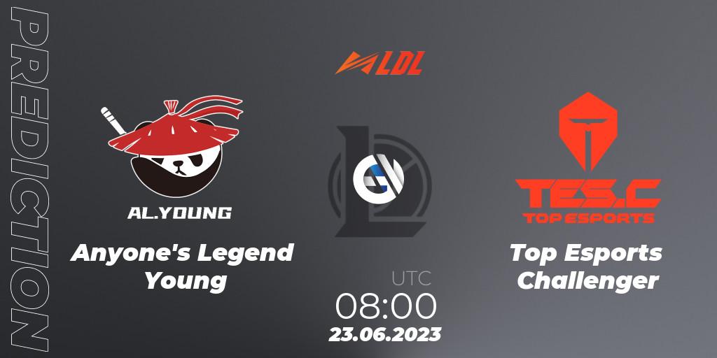 Pronóstico Anyone's Legend Young - Top Esports Challenger. 23.06.2023 at 09:00, LoL, LDL 2023 - Regular Season - Stage 3
