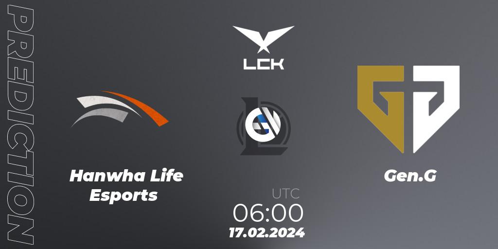 Pronóstico Hanwha Life Esports - Gen.G. 17.02.2024 at 06:00, LoL, LCK Spring 2024 - Group Stage