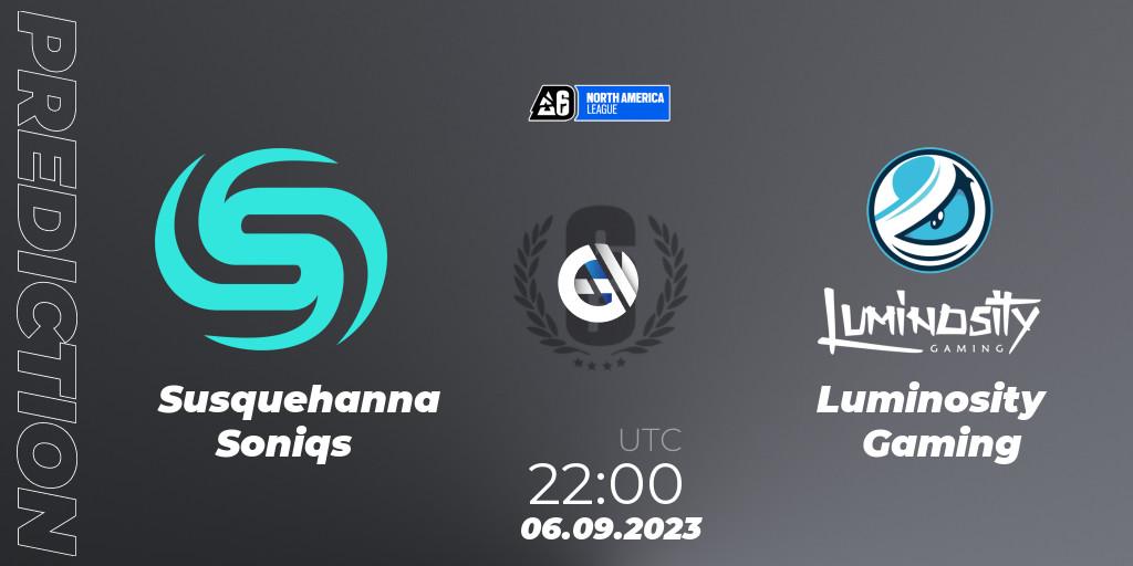 Pronóstico Susquehanna Soniqs - Luminosity Gaming. 06.09.2023 at 22:45, Rainbow Six, North America League 2023 - Stage 2