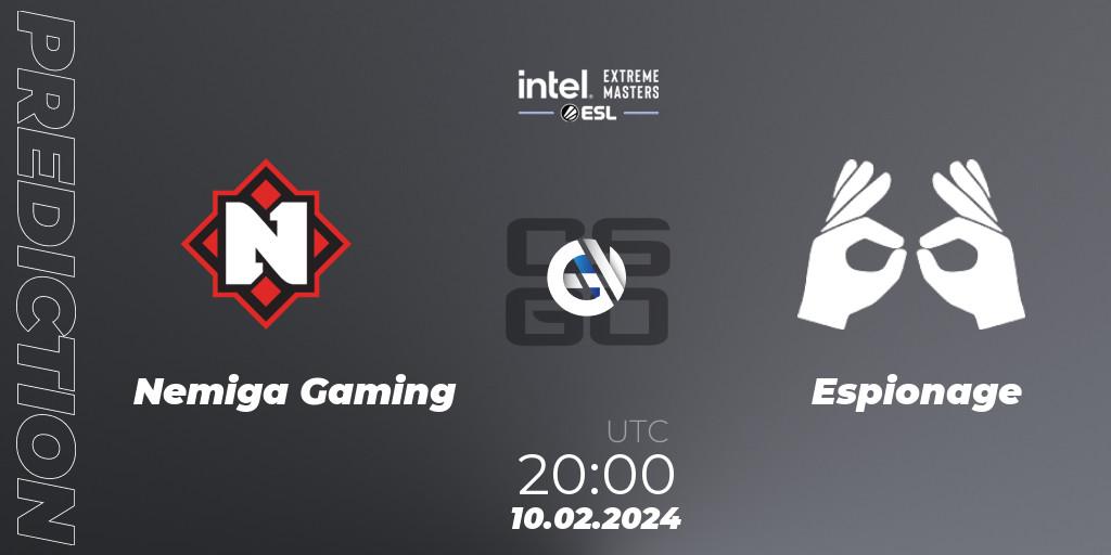 Pronóstico Nemiga Gaming - Espionage. 10.02.2024 at 20:00, Counter-Strike (CS2), Intel Extreme Masters China 2024: European Closed Qualifier