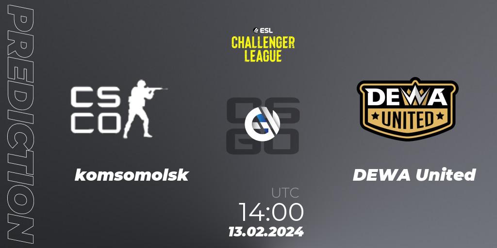 Pronóstico komsomolsk - DEWA United. 13.02.2024 at 14:00, Counter-Strike (CS2), ESL Challenger League Season 47: Asia