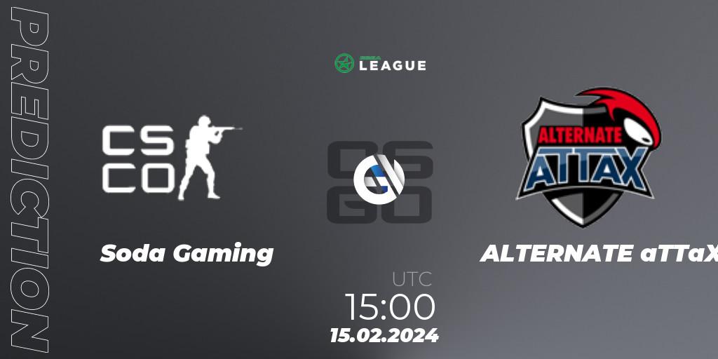 Pronóstico Soda Gaming - ALTERNATE aTTaX. 15.02.2024 at 15:00, Counter-Strike (CS2), ESEA Season 48: Advanced Division - Europe