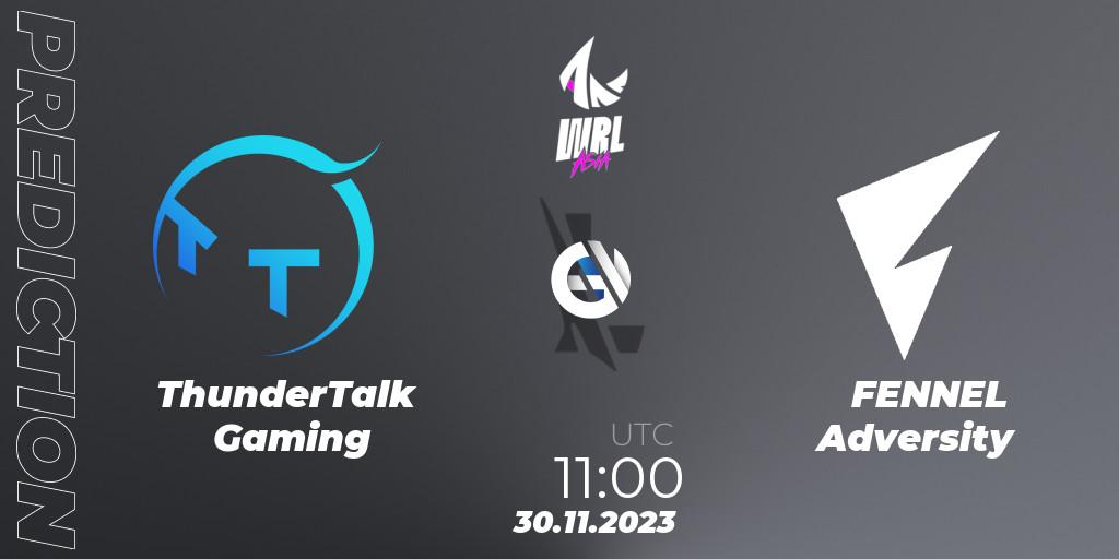 Pronóstico ThunderTalk Gaming - FENNEL Adversity. 30.11.2023 at 11:00, Wild Rift, WRL Asia 2023 - Season 2 - Regular Season