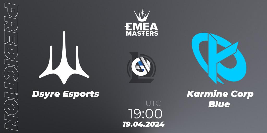 Pronóstico Dsyre Esports - Karmine Corp Blue. 19.04.2024 at 19:00, LoL, EMEA Masters Spring 2024 - Group Stage