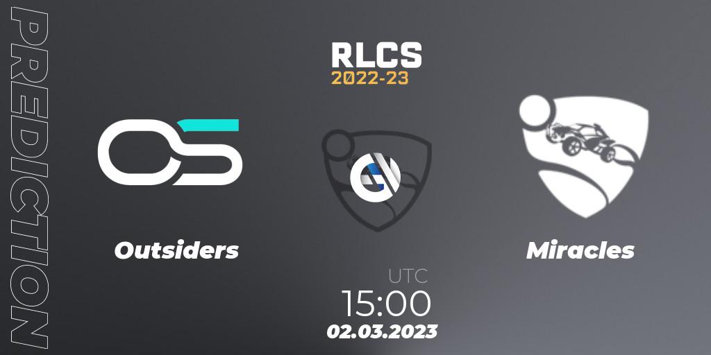 Pronóstico Outsiders - Miracles. 02.03.2023 at 15:00, Rocket League, RLCS 2022-23 - Winter: Middle East and North Africa Regional 3 - Winter Invitational