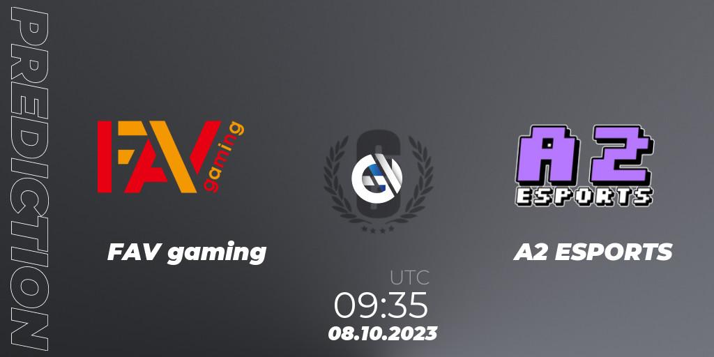 Pronóstico FAV gaming - A2 ESPORTS. 08.10.2023 at 09:35, Rainbow Six, Japan League 2023 - Stage 2 - Last Chance Qualifiers