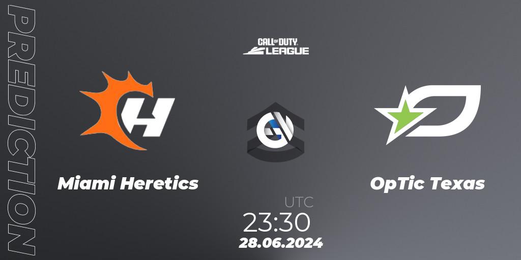 Pronóstico Miami Heretics - OpTic Texas. 28.06.2024 at 23:30, Call of Duty, Call of Duty League 2024: Stage 4 Major