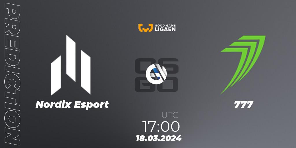 Pronóstico Nordix Esport - 777. 18.03.2024 at 18:00, Counter-Strike (CS2), Good Game-ligaen Spring 2024