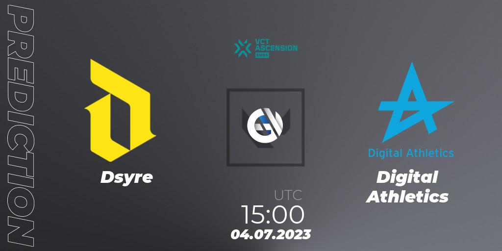 Pronóstico Dsyre - Digital Athletics. 04.07.2023 at 15:00, VALORANT, VALORANT Challengers Ascension 2023: EMEA - Group Stage