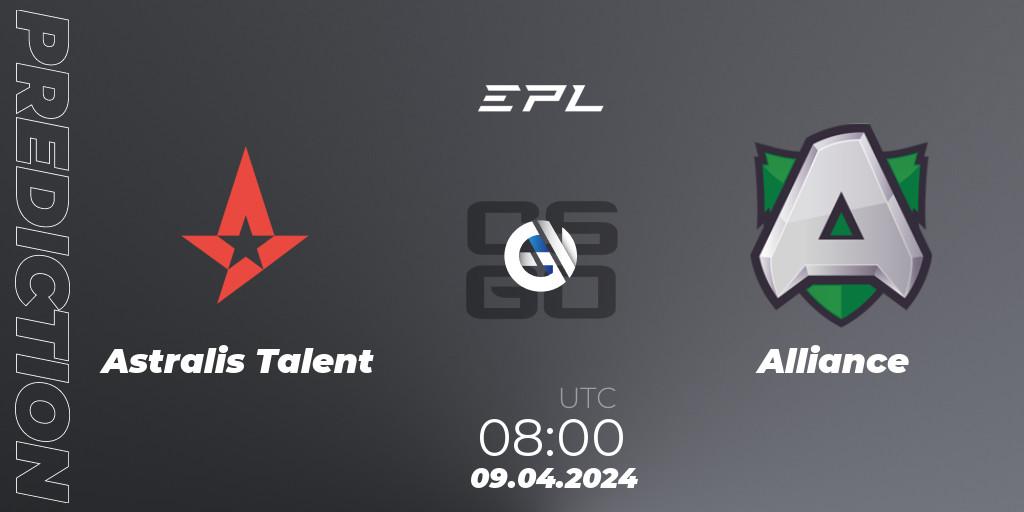 Pronóstico Astralis Talent - Alliance. 09.04.24, CS2 (CS:GO), European Pro League Season 15