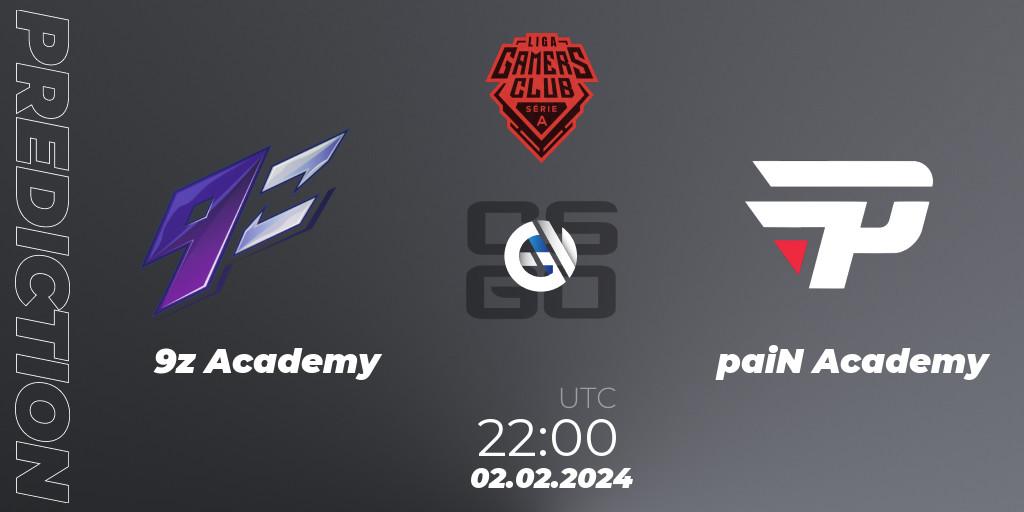 Pronóstico 9z Academy - paiN Academy. 02.02.2024 at 22:00, Counter-Strike (CS2), Gamers Club Liga Série A: January 2024