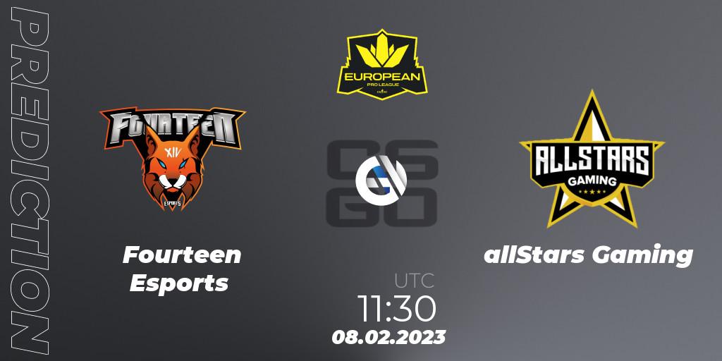 Pronóstico Fourteen Esports - allStars Gaming. 08.02.23, CS2 (CS:GO), European Pro League Season 6: Division 2