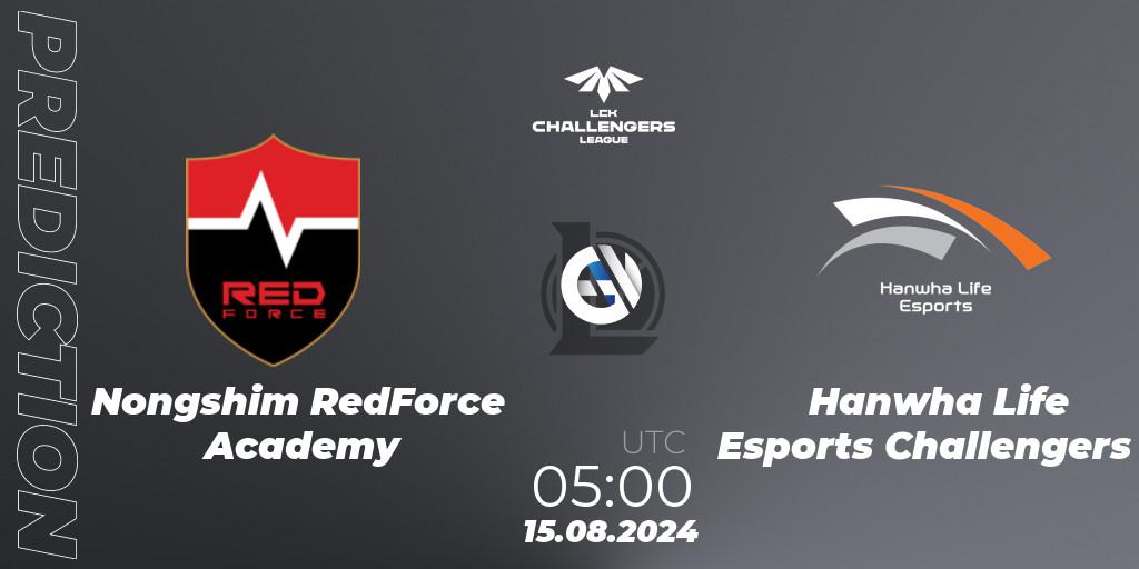 Pronóstico Nongshim RedForce Academy - Hanwha Life Esports Challengers. 15.08.2024 at 05:00, LoL, LCK Challengers League 2024 Summer - Group Stage