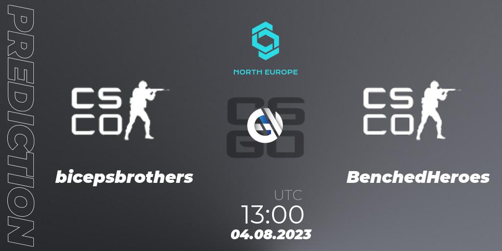 Pronóstico bicepsbrothers - BenchedHeroes. 04.08.2023 at 13:00, Counter-Strike (CS2), CCT North Europe Series #7: Open Qualifier