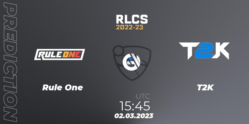 Pronóstico Rule One - T2K. 02.03.2023 at 15:45, Rocket League, RLCS 2022-23 - Winter: Middle East and North Africa Regional 3 - Winter Invitational
