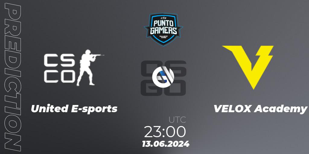 Pronóstico United E-sports - VELOX Academy. 13.06.2024 at 23:00, Counter-Strike (CS2), Punto Gamers Cup 2024